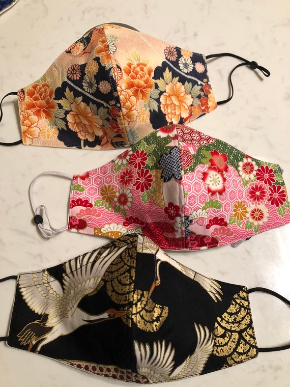 Face Masks Japanese Print 4 LAYERS Adjustable Elastic Etsy