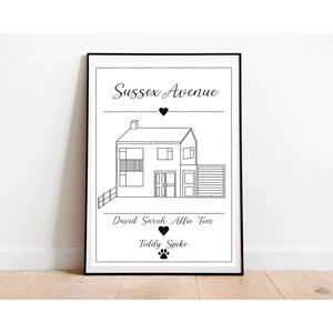Personalised Line Art House Print family Tree