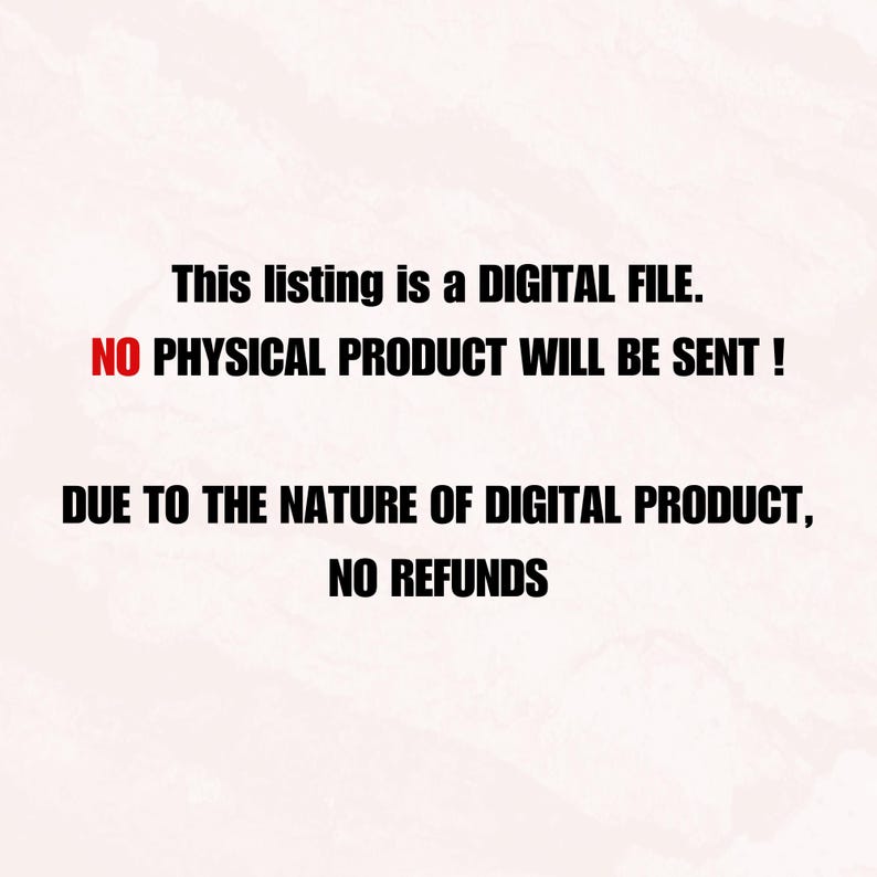 Puede incluir: Texto sobre un fondo blanco que dice: "Esta lista es un ARCHIVO DIGITAL. &iexcl;NO SE ENVIAR&Aacute; NING&Uacute;N PRODUCTO F&Iacute;SICO! DEBIDO A LA NATURALEZA DEL PRODUCTO DIGITAL, NO HAY REEMBOLSOS"