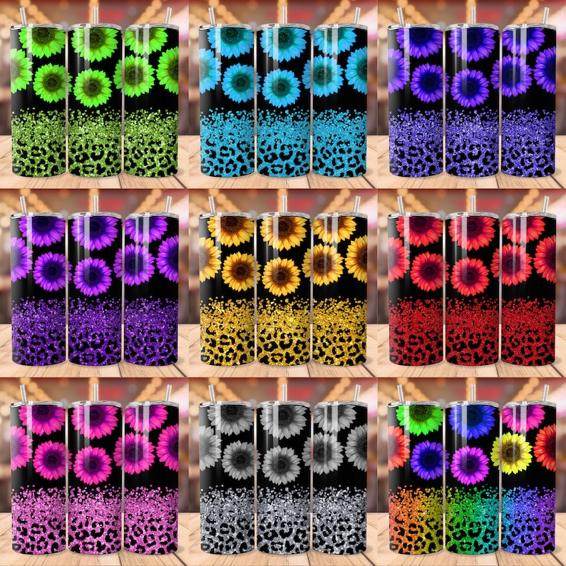 K&ouml;nnte beinhalten: Set mit 10 Edelstahl-Bechern mit verschiedenen Glitzer- und Sonnenblumen-Designs. Jeder Becher hat ein anderes Glitzer- und Sonnenblumenmuster. Die Becher sind perfekt f&uuml;r den t&auml;glichen Gebrauch oder als Geschenk.