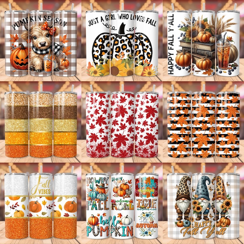 Puede incluir: Conjunto de 12 dise&ntilde;os de vasos de ca&iacute;da. Los dise&ntilde;os presentan calabazas, hojas, gnomos y otras im&aacute;genes de oto&ntilde;o. Los vasos son perfectos para bebidas de oto&ntilde;o y ser&iacute;an un gran regalo para cualquier amante del oto&ntilde;o.