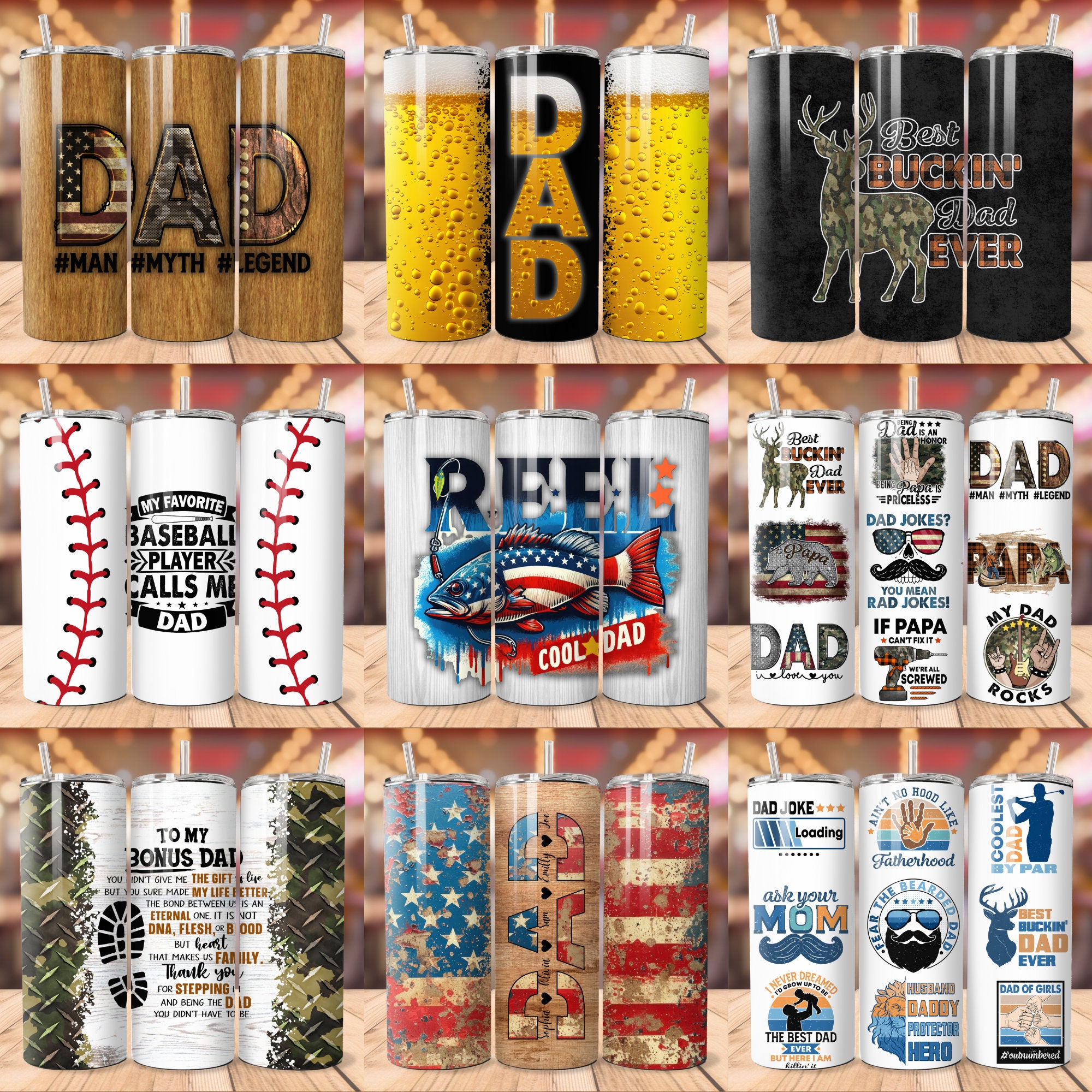 60+ Dad Tumbler Wrap Bundle, Father's Day Design Dad Life 20oz Skinny ...