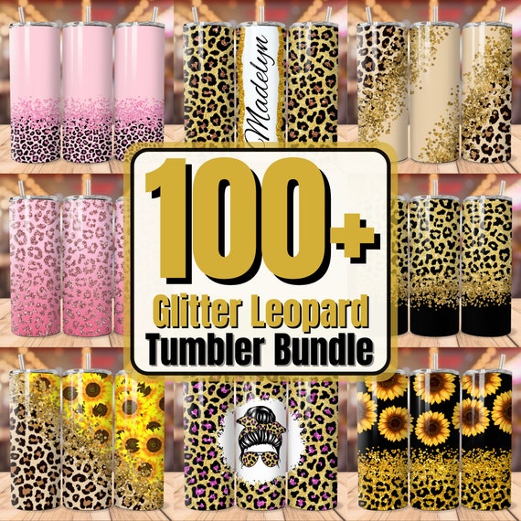 100+ Glitter Leopard Tumbler Wrap Cheetah Print Tumbler Bundle, Add Name Tumbler 20oz Skinny Tumbler, Sunflower Leopard Tumbler PNG Seamless