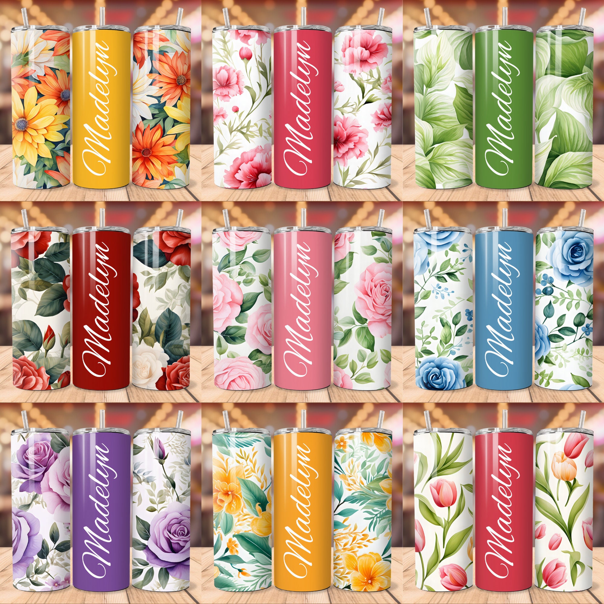 100 + Add Your Own Text Floral Tumbler, Floral Add Your Name Tumbler ...