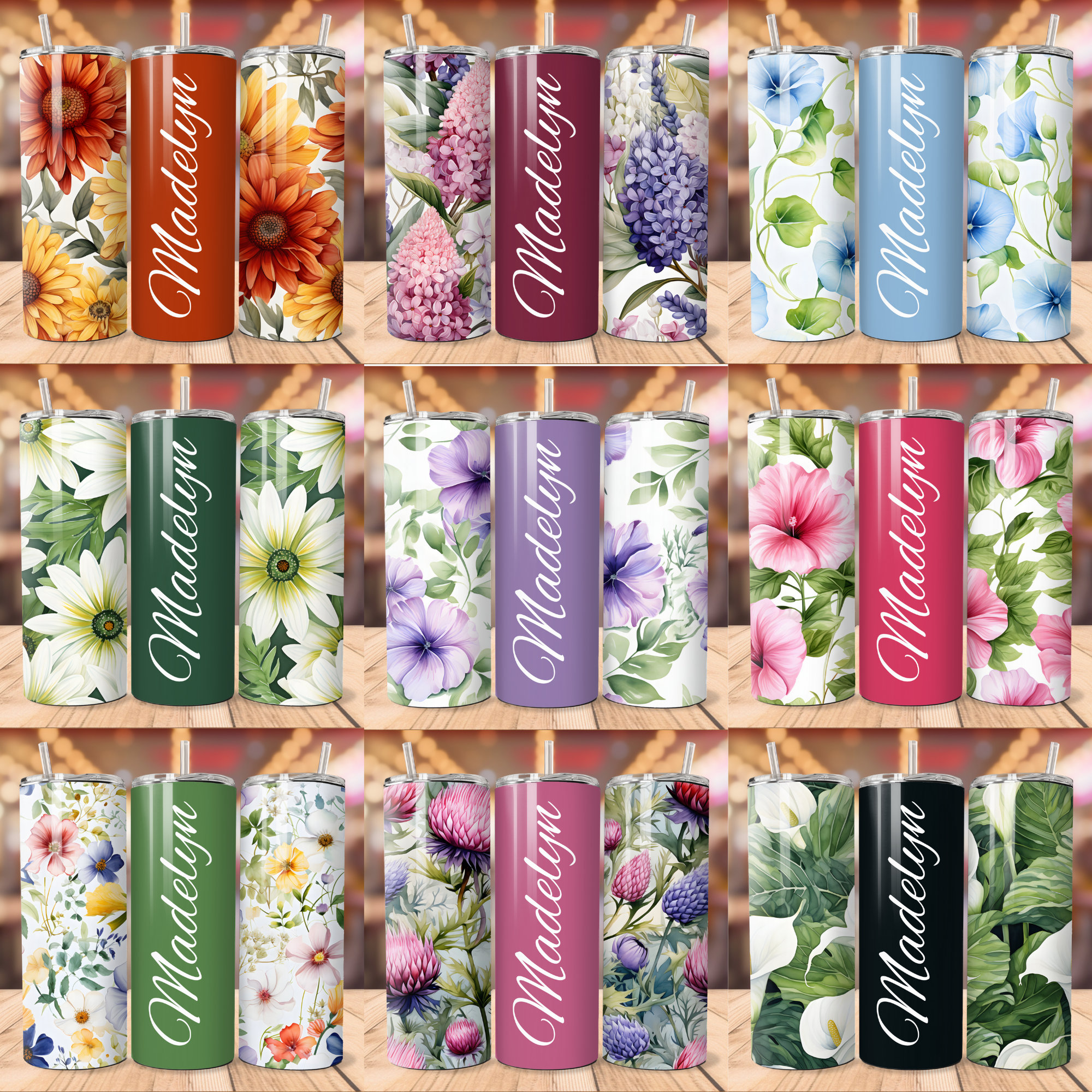 100 + Add Your Own Text Floral Tumbler, Floral Add Your Name Tumbler ...