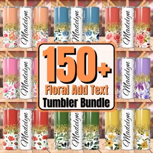 Add Your Own Text Tumbler Wrap, Floral Add Your Name Tumbler Bundle, Floral tumbler 20oz Skinny Tumbler Sublimation PNG, Seamless Tumbler