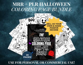 Pacchetto di pagine da colorare di Halloween, MRR PLR, 20 disegni