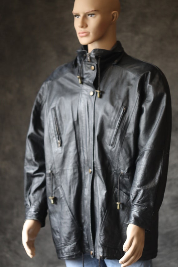 Vintage 90's Black Leather Jacket Coat Large - image 2