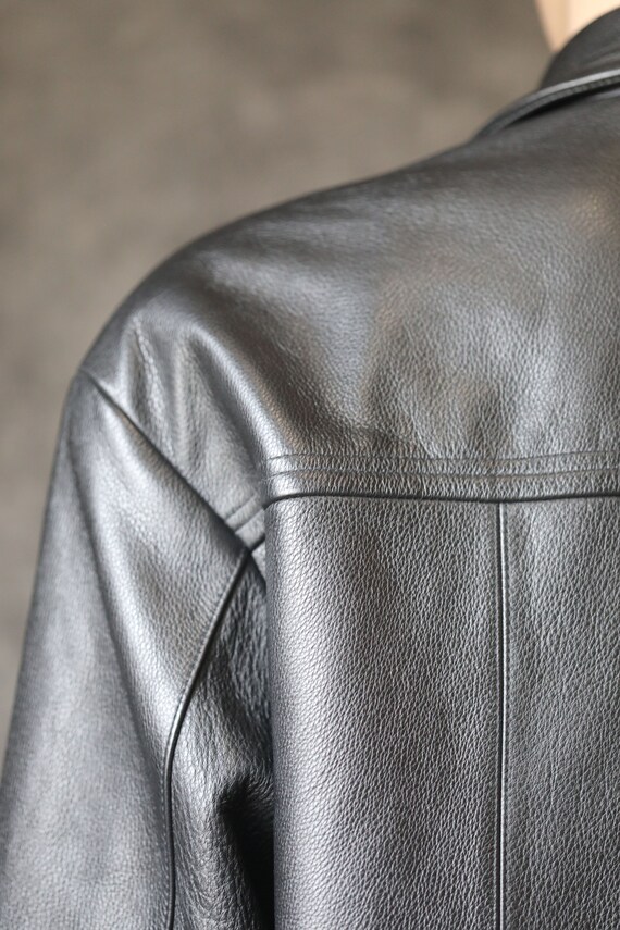 Vintage 90's Black Leather Jacket Coat XL - image 7