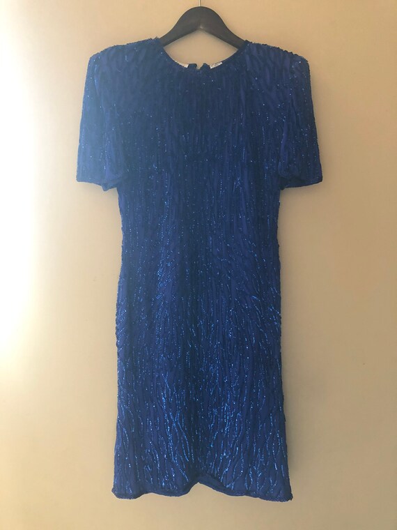 Vintage Blue Sequin and Beaded Medium Dress - image 2