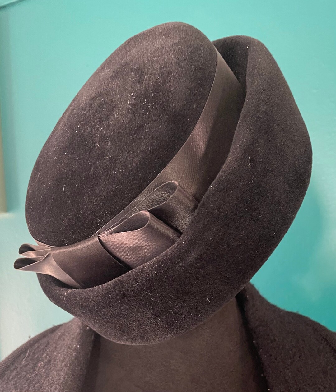 Vintage Black Suede Pillbox Hat Italy Etsy