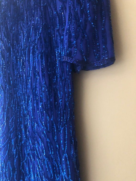 Vintage Blue Sequin and Beaded Medium Dress - image 6