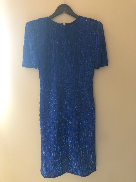 Vintage Blue Sequin and Beaded Medium Dress - image 7