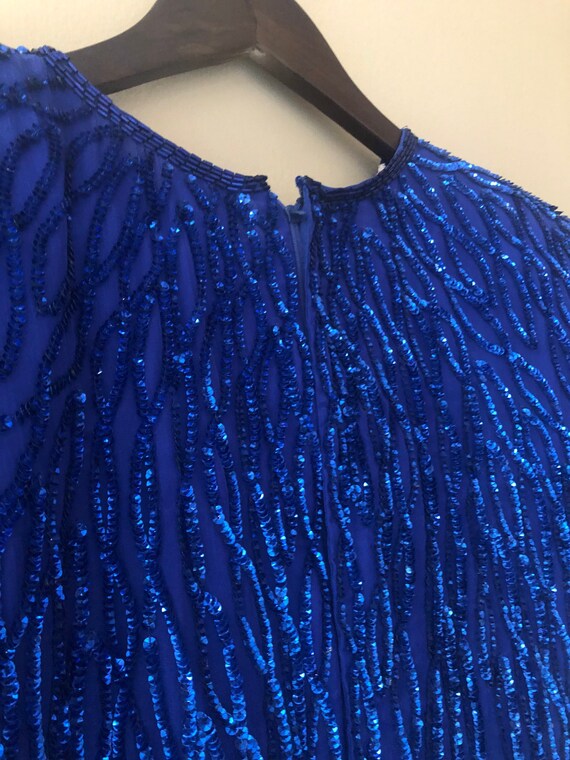 Vintage Blue Sequin and Beaded Medium Dress - image 9