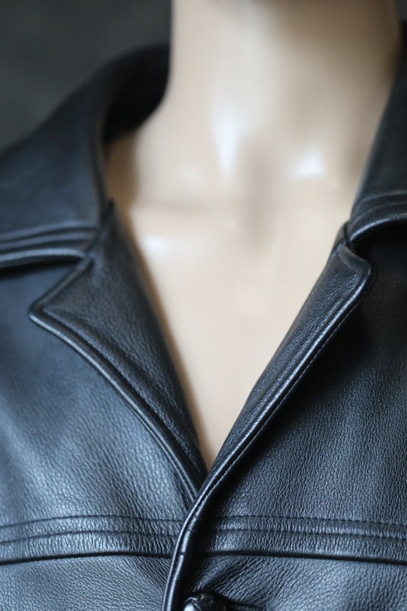 Vintage 90's Black Leather Jacket Coat XL - image 2