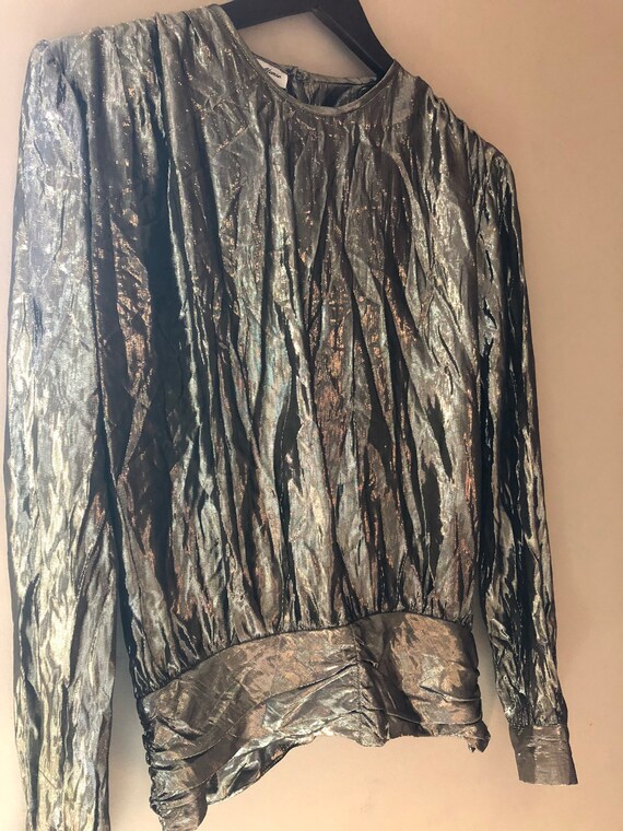Vintage 80's Gold Metallic Scrunched Blouse