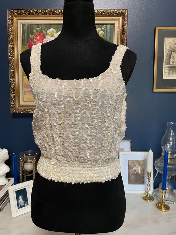 Vintage Beaded Sequin Crop Top - image 1