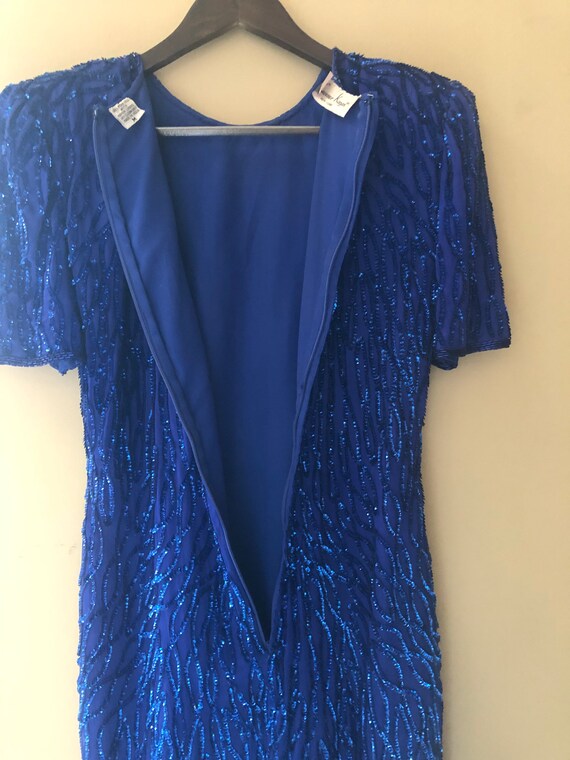 Vintage Blue Sequin and Beaded Medium Dress - image 10