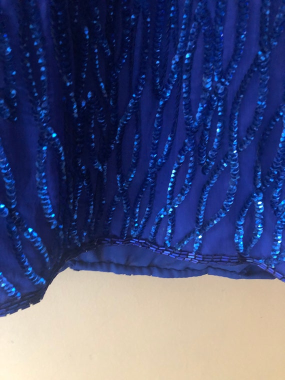 Vintage Blue Sequin and Beaded Medium Dress - image 3