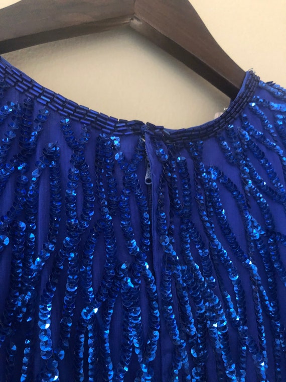 Vintage Blue Sequin and Beaded Medium Dress - image 8