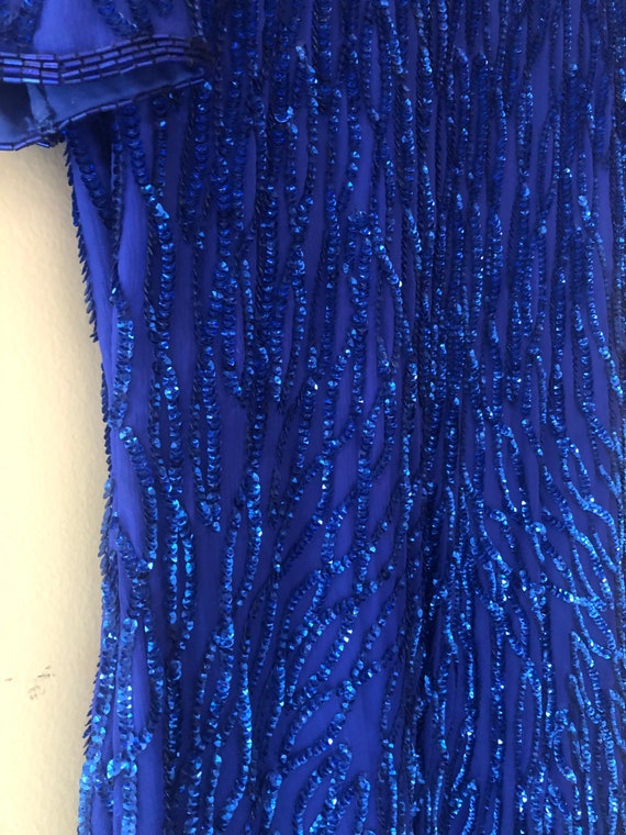 Vintage Blue Sequin and Beaded Medium Dress - image 5