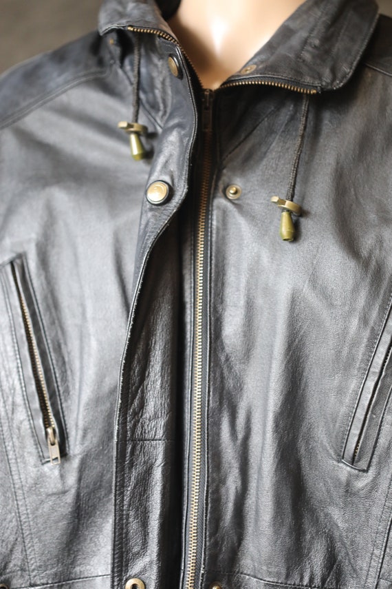 Vintage 90's Black Leather Jacket Coat Large - image 3