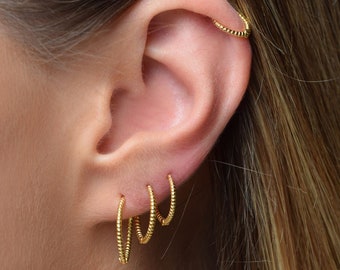 verdrehte goldene Reifen, Twisted Hoops 925 Sterling Silber