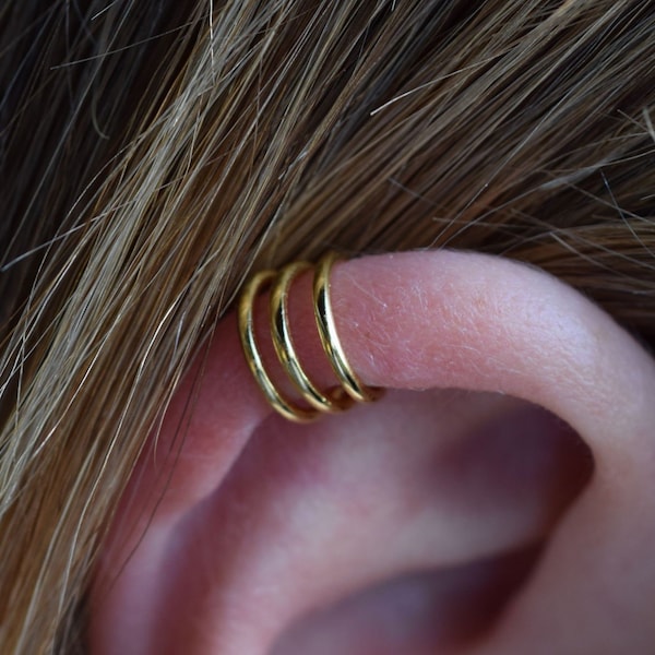 Dreifach-Ohr Manschette kein Piercing • Triple Ear Cuff Gold • minimalistische Ohrmanschette