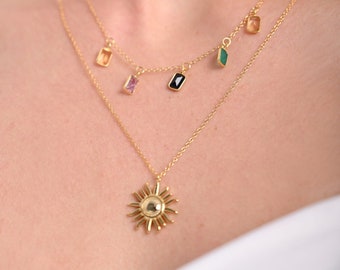Sonnenkette,Beachy Halskette  Gold Halskette - zierliche Halskette - minimalistische Halskette- Stapel Kette
