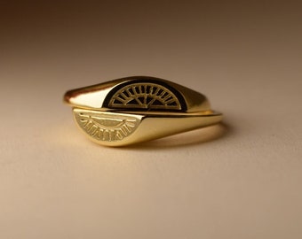 Siegelgoldring, Sonnensiegelring, minimalistischer Ring, zierlicher Siegelring, Goldsiegelring