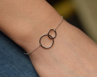 dainty bracelet-Double circle bracelet -Karma friendship - sterling silver eternity bracelet ring bracelet-gold-silver- minimalist jewelry