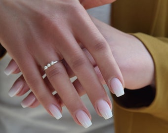 minimal pearl ring, gold stacking ring