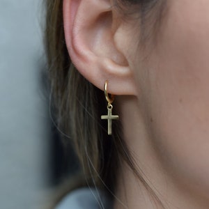 Cross earrings ,chunky hoops image 2