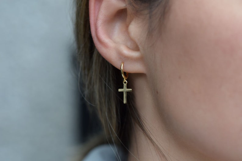 Cross earrings ,chunky hoops image 2