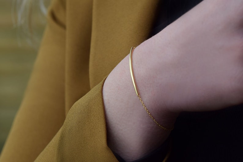 Curve gold bracelet, Tubular gold bracelet, gold bracelet, silver bracelet, minimalist bangle, dainty bracelet, chain bangle, tiny bracelet image 1