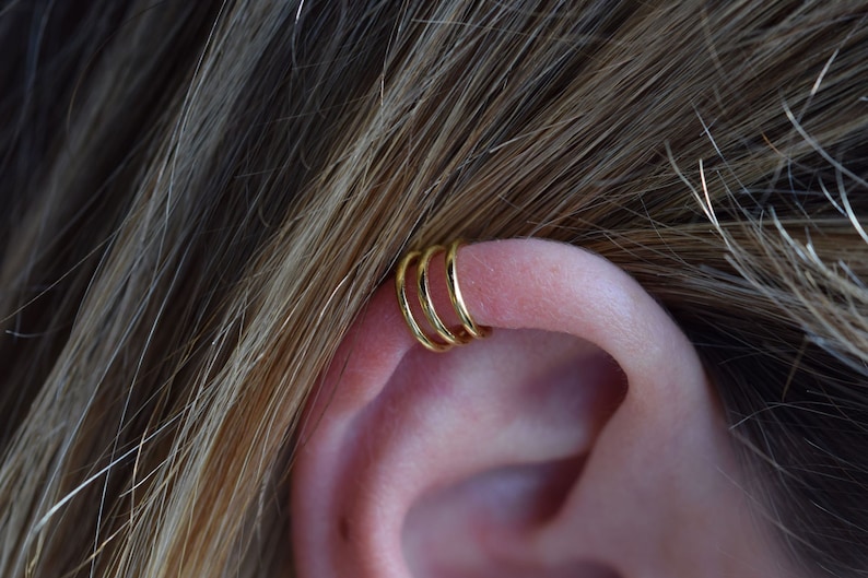 Triple Ear Cuff No Piercing Hoops Triple EarCuff Gold Minimalist Earrings Minimalist Ear Cuff image 2