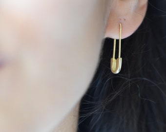 safety pin earrings, unique earrings, gold earrings