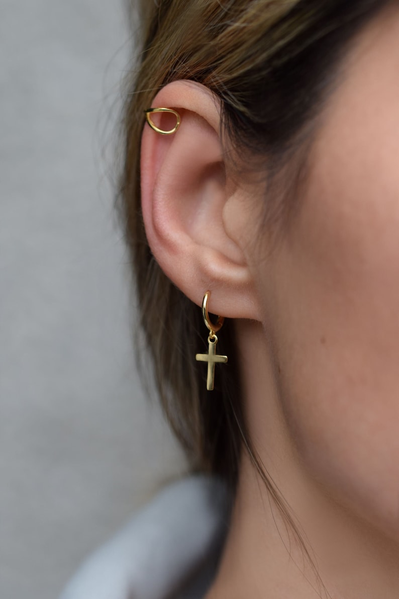 Cross earrings ,chunky hoops image 1