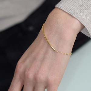 Curve gold bracelet, Tubular gold bracelet, gold bracelet, silver bracelet, minimalist bangle, dainty bracelet, chain bangle, tiny bracelet image 3