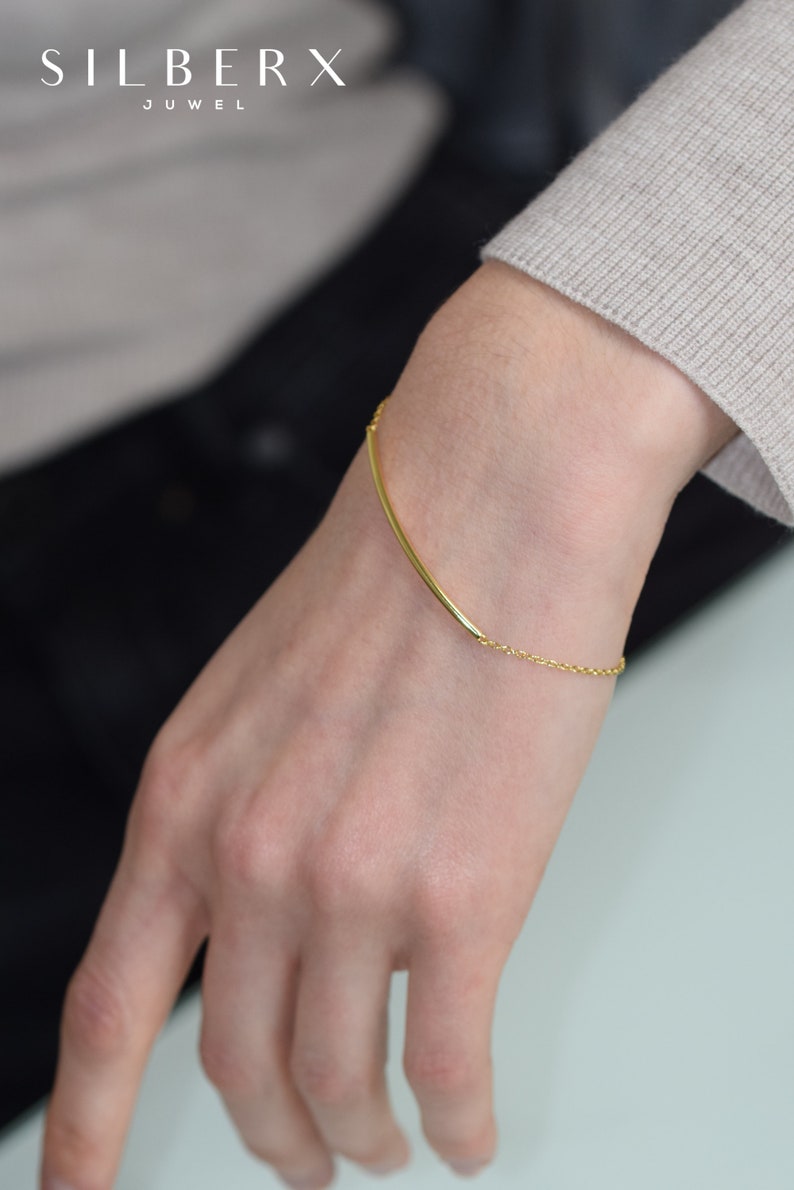 Curve gold bracelet, Tubular gold bracelet, gold bracelet, silver bracelet, minimalist bangle, dainty bracelet, chain bangle, tiny bracelet image 3