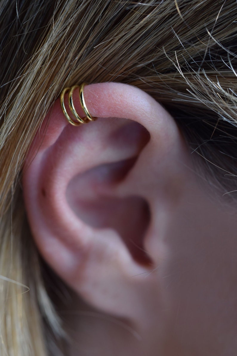 Triple Ear Cuff No Piercing Hoops Triple EarCuff Gold Minimalist Earrings Minimalist Ear Cuff image 1