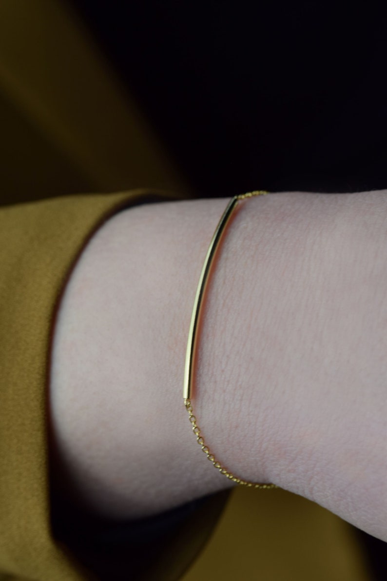 Curve gold bracelet, Tubular gold bracelet, gold bracelet, silver bracelet, minimalist bangle, dainty bracelet, chain bangle, tiny bracelet image 2