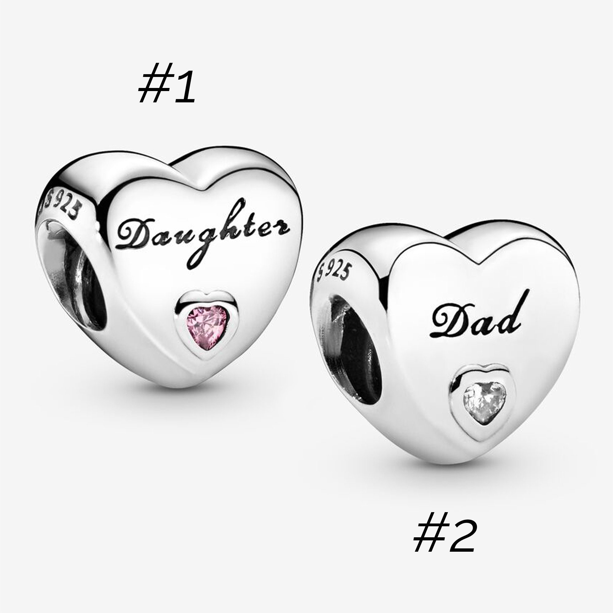 2020 Dad and Daughter Heart Charms fit Pandora Bracelet 925 Etsy