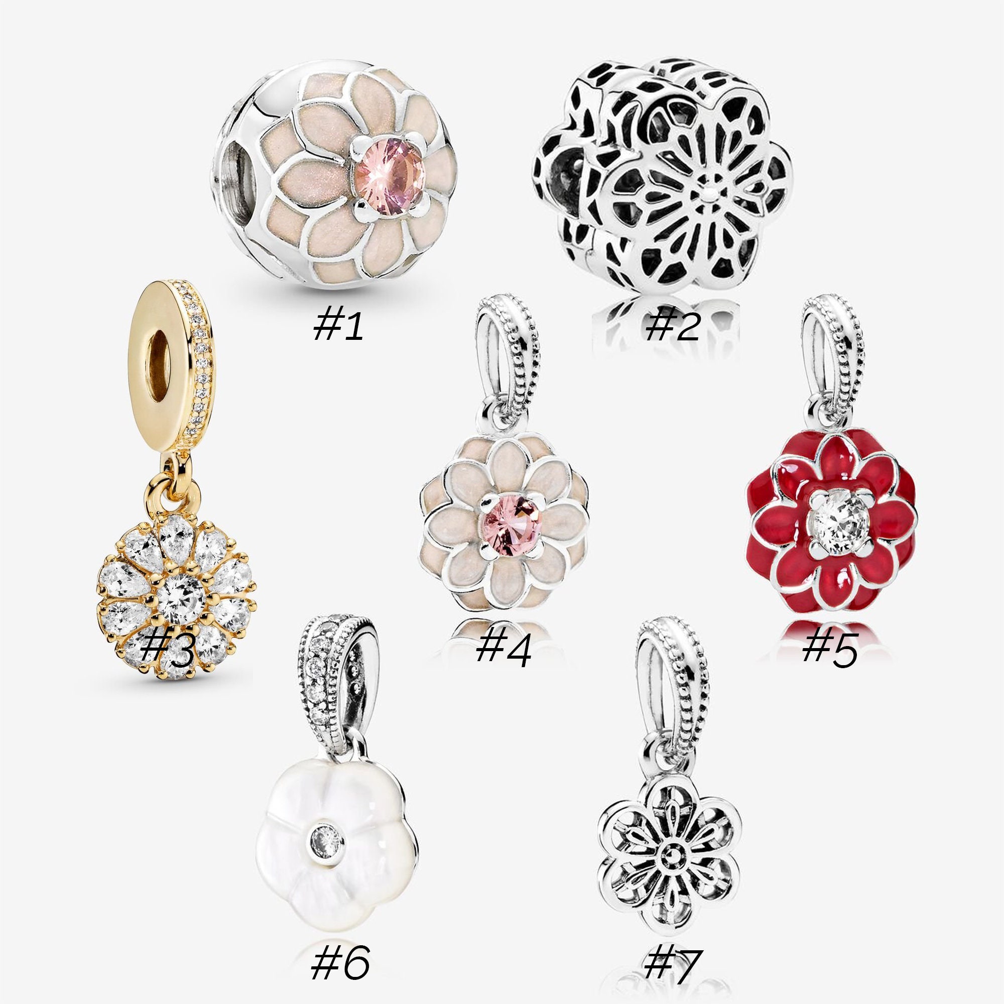 Flower Charms fit Pandora Bracelet in 925 Sterling Silver Etsy