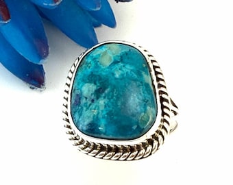 Bague en azurite, design simple en corde, taille 10