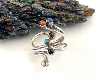 Bague Dem Bonz multicolore ajustable, taille 7