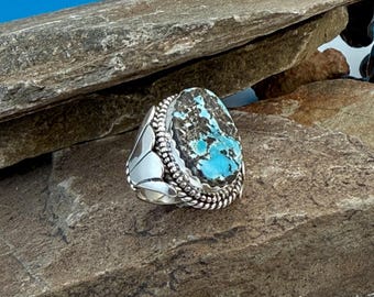 Bague imposante en turquoise Appaloosa, motif coquillage, taille 11