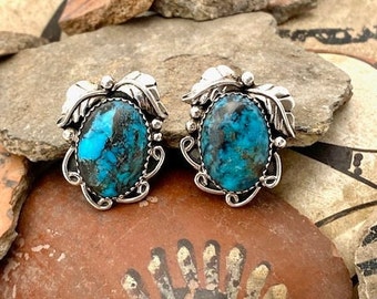 Deep Blue Hubei Turquoise Floral Post Earrings