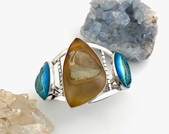 Five Stone Multicolor Drusy Cuff Bracelet