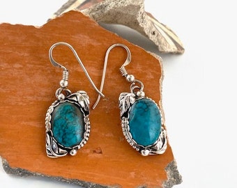 Boucles d'oreilles pendantes florales turquoise Hubei